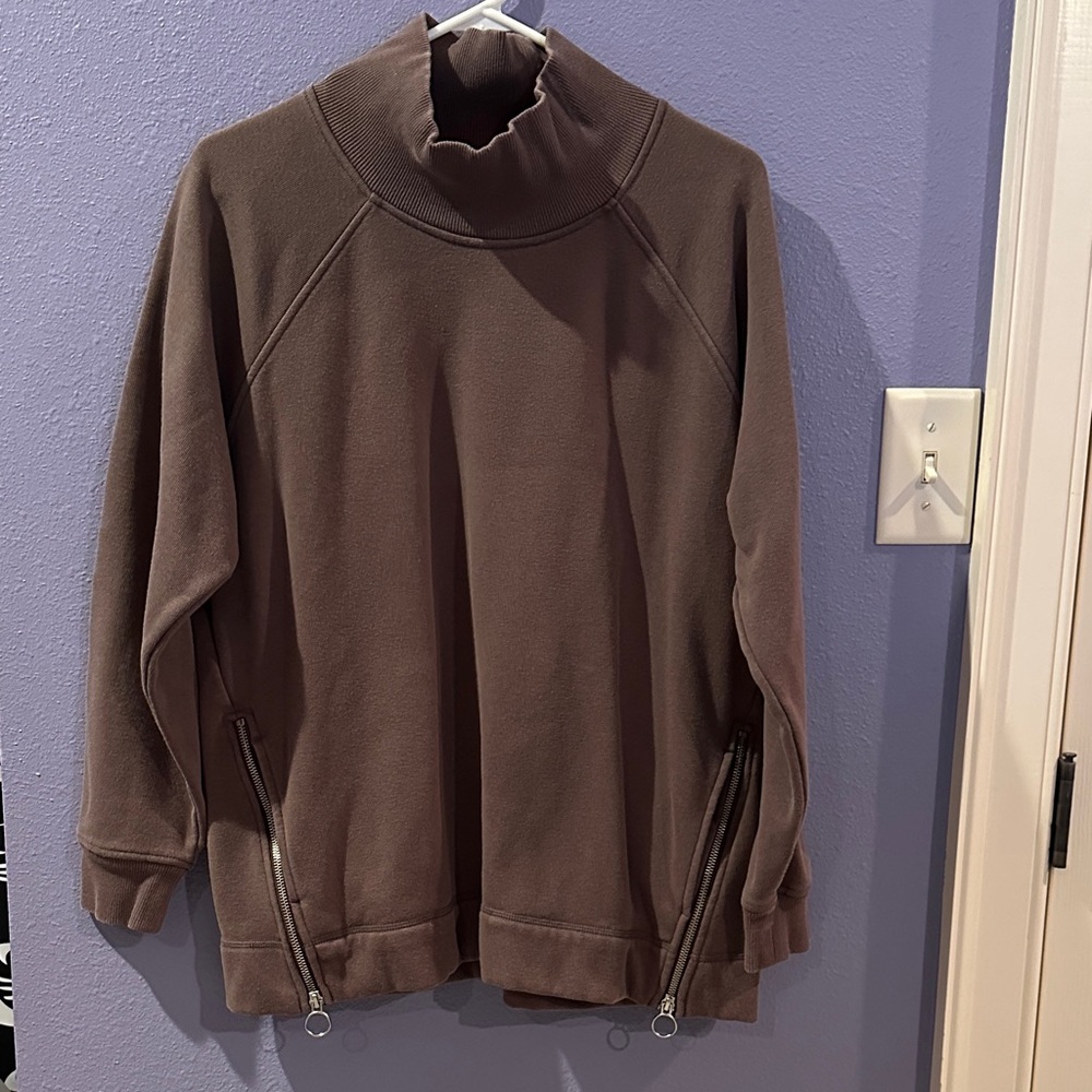 Athleta Cozy Karma Side Zip Funnel Neck Top, Coffee House, Size L, 510382